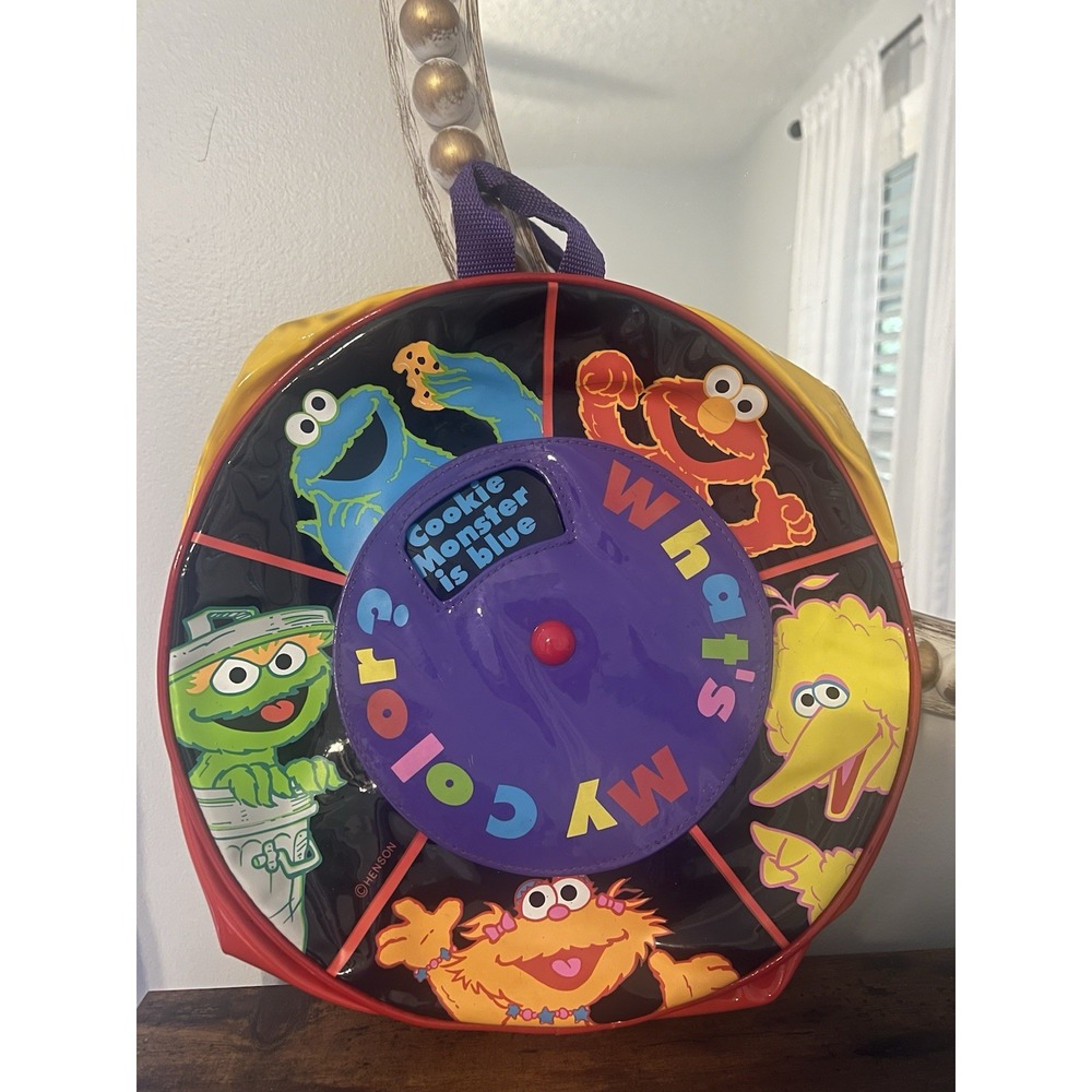 Vintage Sesame Street Round Backpack Cookie Monster Elmo Spinner‎ Wheel Romar